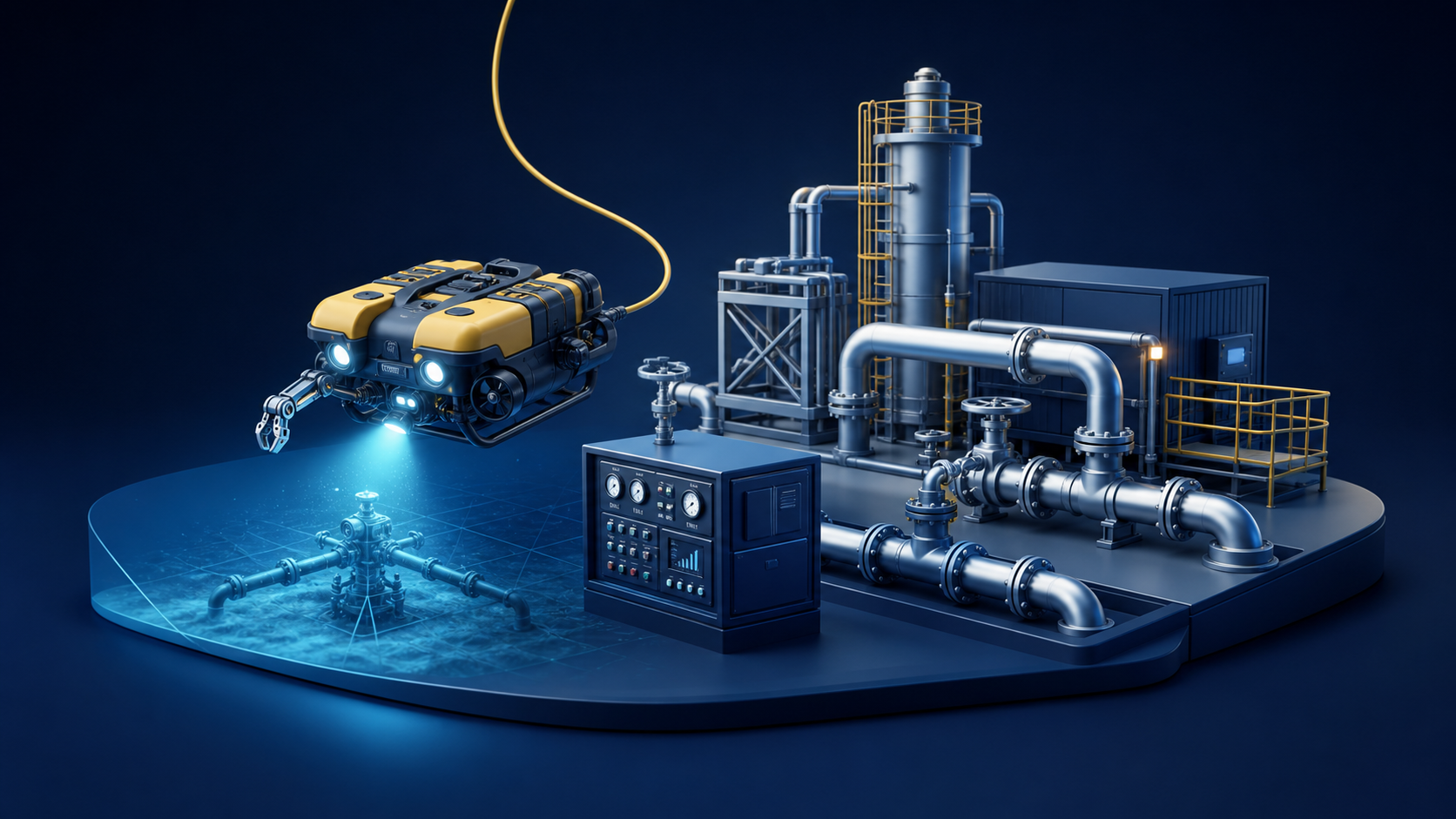 Modern engineering illustration for offshore and onshore services